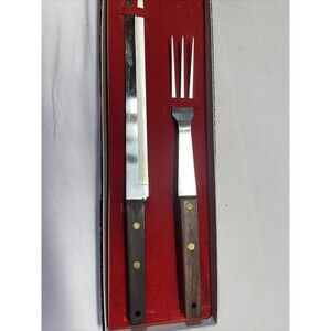 Vernco Japan Stainless Knife & Fork orginal box 12” Bank Promo Carving Set